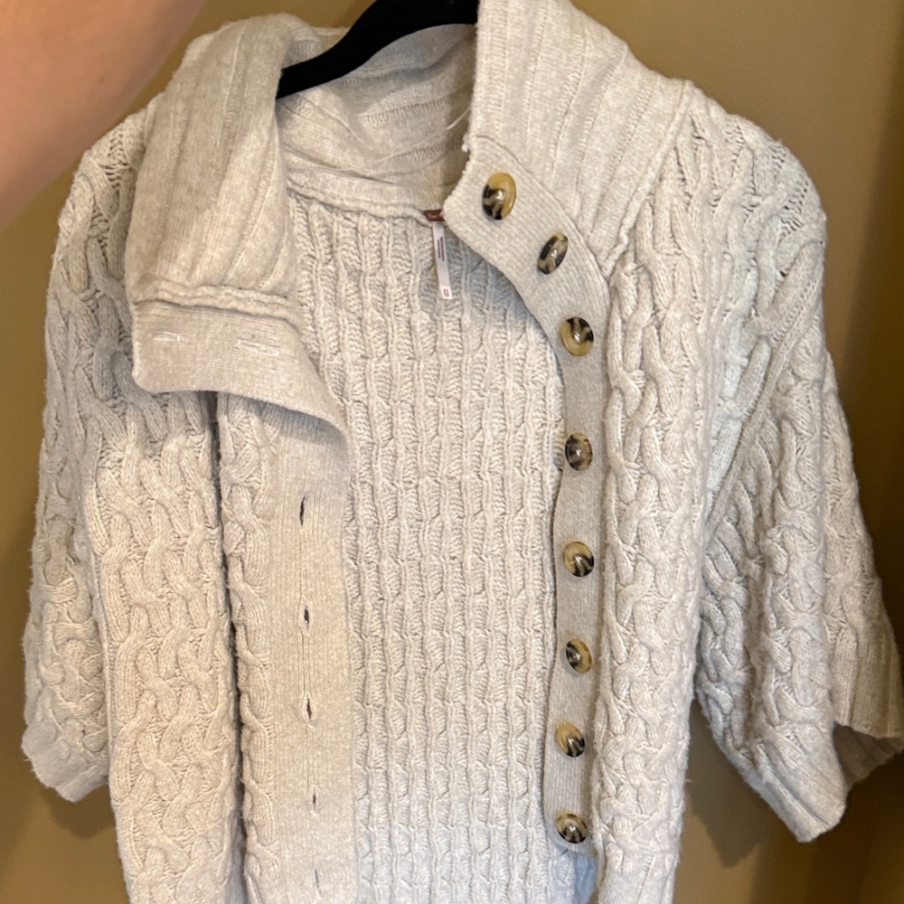 Free People Cream Cable Knit Mae Cardigan